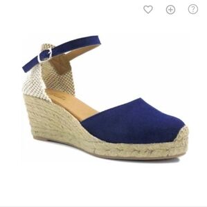 Paseart Navy Blue Suede Closed Toe Espadrille Wedge Shoes - 38/7.5
